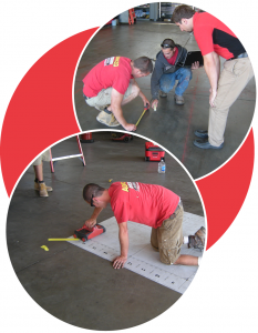 The Advanced Construction Services team inspecting a concrete floor.